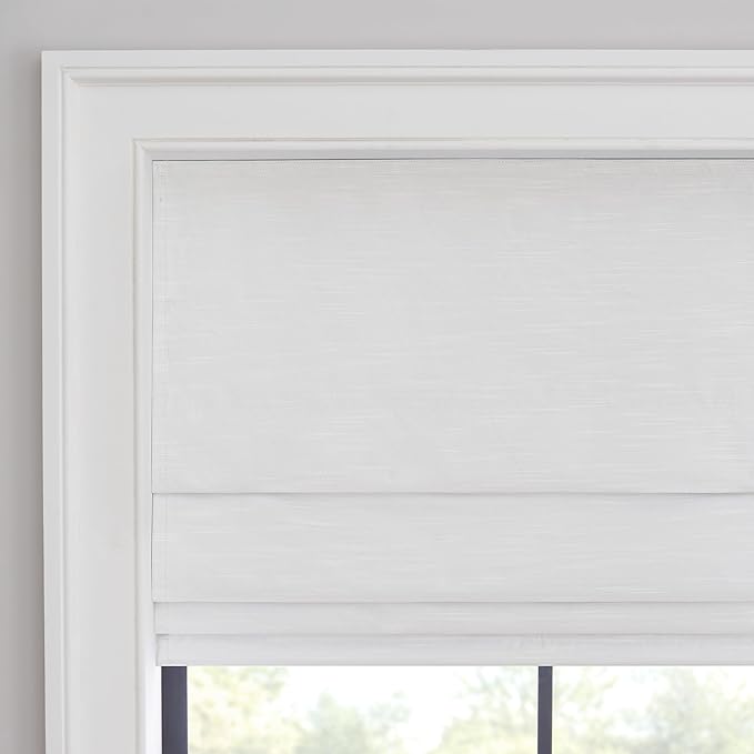 Eclipse Rozel 100% Blackout Window Roman Shade, 33 in Wide x 64 in Long, Cordless, Thermal and Noise Reducing Interior Shade Window Treatment for Home Privacy & Energy-Efficiency, White