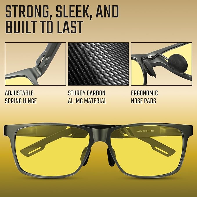 Carbon Blue Light Blocking Glasses Men for Computer, Gaming, Metal Frame Green Light Protection Night Driving Glasses for Man