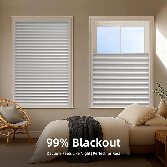 ZSTARR Motorized Skylight Shades Blackout Cellular Honeycomb Electric Blinds with Solar Panel Cordless Rechargeable with Remote for Roof and Slanted Windows Custom Size (Blackout Frost White)
