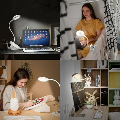 CUHIOY Clip on Reading Light for Bed Headboard, Rechargeable Battery Clamp on Bunk Bed Light, 5 Colors 5 Brightness Flexible Neck Desk Lamp, Eye Protect LED Touch Control Book Lights at Night for Kids