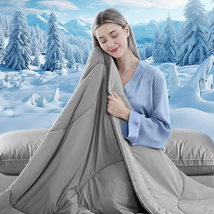 Cooling Comforter King Size, Double-Sided Cooling Blanket for Hot Sleepers & Night Sweats, Arc-Chill Q-Max > 0.4 Breathable Ice Blanket, Lightweight Cold Comforter (108''x90'', Light Grey)