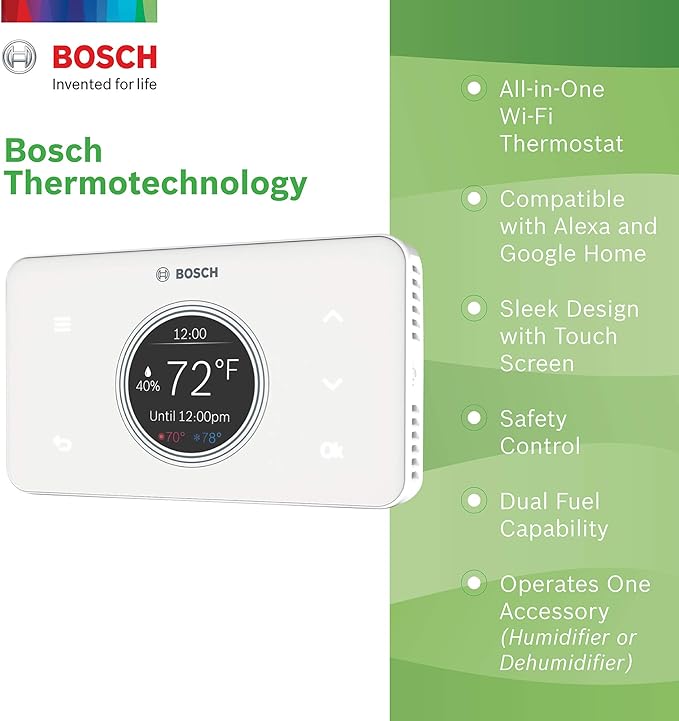 Bosch Thermotechnology Bosch Connected BCC50 Wi-Fi Thermostat-Compatible with Alexa and Google Assistant, All-in-One, Touch Screen, Safety Control, Smart Home, White