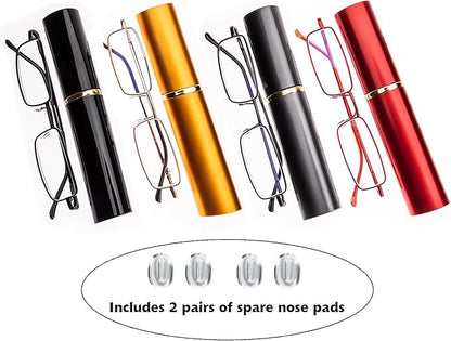 Blue Light Blocking Reading Glasses - Slim Pocket Readers with Pen Clip Case Mini Lightweight Readers