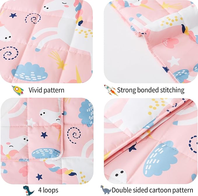 HOSUKKO Weighted Blanket - 3 lbs Pink Unicorn Heavy Blanket - Small Size Breathable Blanket(20 * 30 inches, 3 lbs)