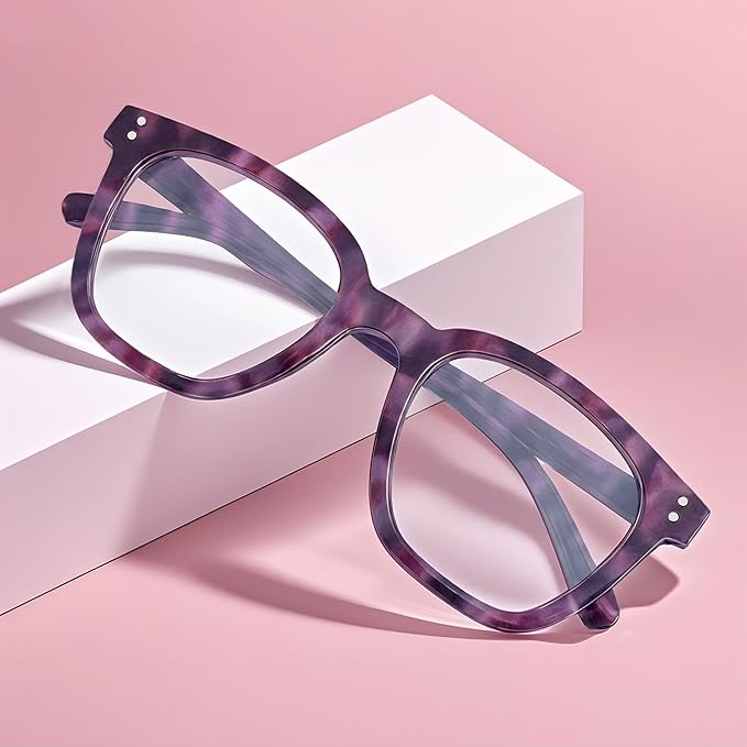 Reading Glasses for Men Women Blue Light Blocking with Spring Hinge, Blocking Readers Anti UV Ray Filter Eyeglasses, Square Computer Reader Glasses, Purple Tortoiseshell, +2.0