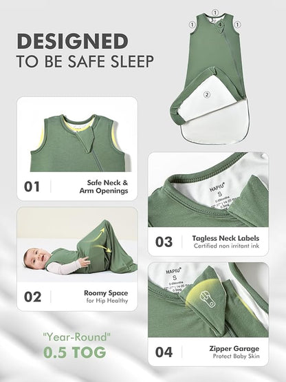 HAPIU Unisex Rayon Made from Bamboo Baby Sleep Sack TOG 0.5, 2-Way Premium Zipper, Wearable Blanket