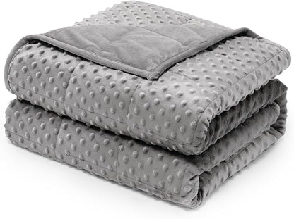 Wemore Minky Dot Weighted Blanket for Adults Twin Size 15 lbs, Soft Cozy Heavy Blanket for Stress Relief and Sleep Promotion, Breathable Blanket for All-Season with Glass Beads, Grey 48 x 72 inches