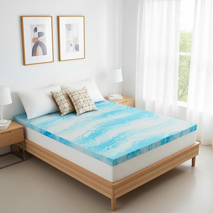 Memory Foam Mattress Topper Queen - 4 Inch Gel Infused Bed Toppers, Pressure Relief Mattress Pad, CertiPUR-US Certified