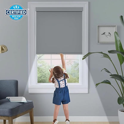 Persilux Cordless Blackout Roller Shades with Valance, Thermal Insulated Fabric Window Blinds for Windows, UV Protection Shades for Home and Bedroom (Grey, 48" W x 72" H)