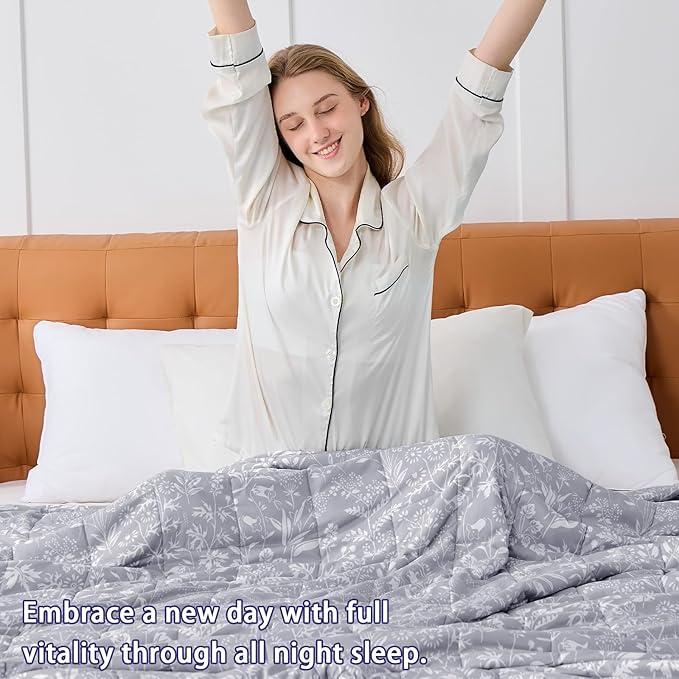yescool Weighted Blanket for Adults (15 lbs, 48" x 72", Pearl Grey) Cooling Heavy Blanket for Sleeping Perfect for 140-160 lbs, Twin Size Breathable Blanket with Premium Glass Bead, Machine Washable