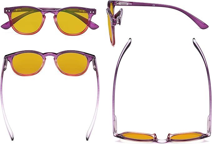 Eyekepper Ladies Blue Light Blocking Reading Glasses with Amber Tinted Filter Lens - Gradient Frame Computer Readers Women - Purple-Red Frame +0.75