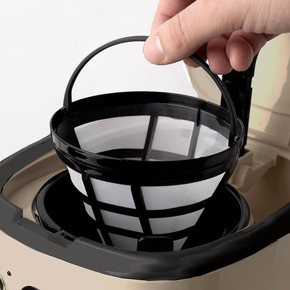 Haden 12-Cup Programmable Coffee Maker for Home or Office, Putty & Chrome – Drip Brewer Machine with Brew Strength, Delay Brewing, Auto Shut-Off and Reusable Washable Water Filter