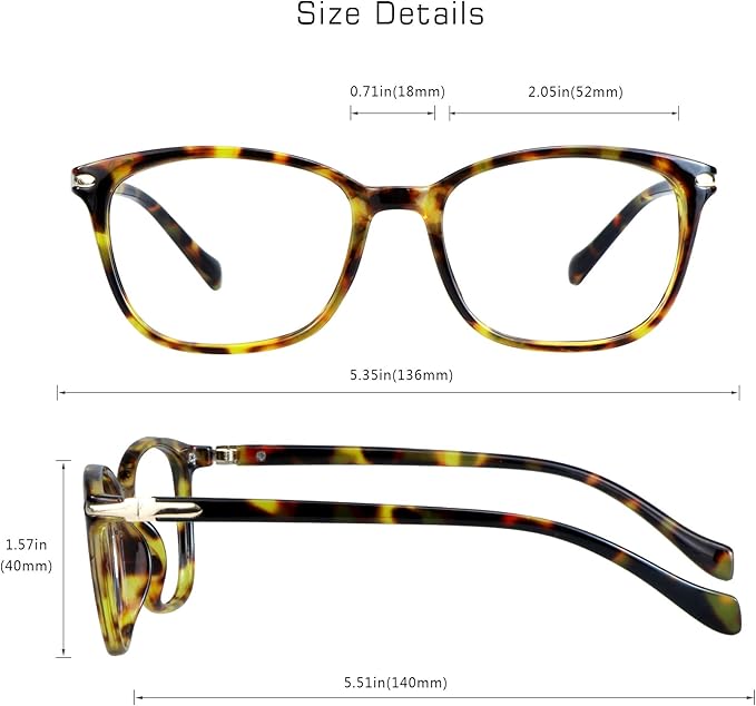 VisionGlobal Blue Light Blocking Glasses for Women, Anti Eyestrain, Computer Reading, TV Glasses, Stylish Square Frame, Anti Glare(Brown Tortoise,+1.25 Magnification)