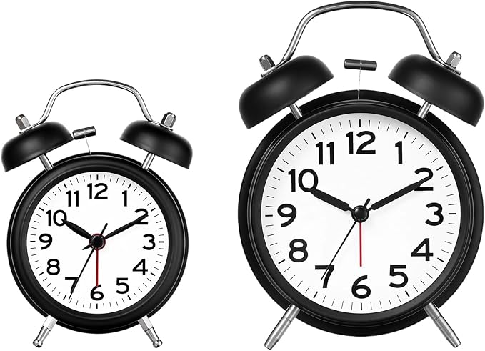 AKCISOT Loud Alarm Clock for Heavy Deep Sleepers,3 Inches Analog Metal Twin Bell Clocks Battery Operated with Backlight for Bedroom Bseide, Old Fashioned for Desk Home Decoration (Black White)