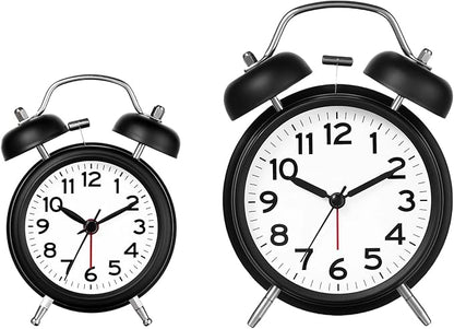 AKCISOT Loud Alarm Clock for Heavy Deep Sleepers,3 Inches Analog Metal Twin Bell Clocks Battery Operated with Backlight for Bedroom Bseide, Old Fashioned for Desk Home Decoration (Black White)