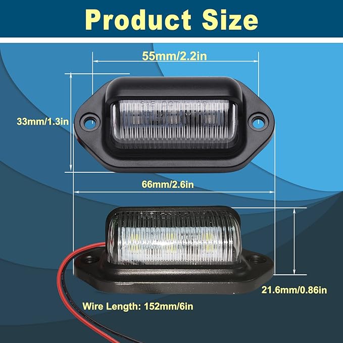 4PCS Ice Blue LED License Plate Light, 12V-24V Waterproof 6-SMD License Plate Lamp Taillight, Universal for Truck SUV Trailer Van RV Boats as Step Courtesy Light, Dome/Cargo Lights or Under Hood Light
