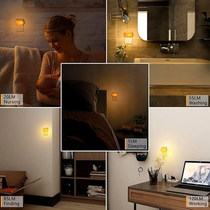 Lyridz Amber Night Light with Motion Sensor, Plug in LED Nightlights, 120LM Stepless Adjustable Brightness Ideal for Bathroom, Bedroom, Hallway, Stairs, Kids' Room, Nursery, Pet House, 2 Pack