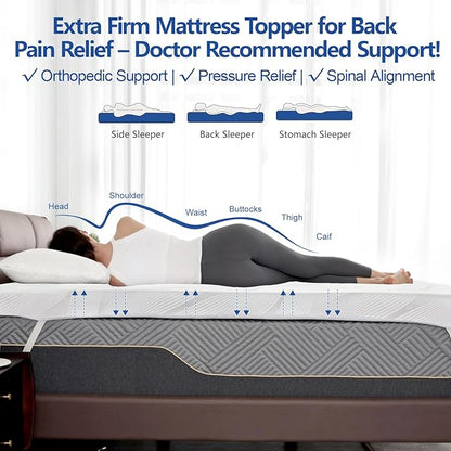 3 Inch Full Size Firm Mattress Topper with Ice Silk Cover, Premium Cooling Gel+Bamboo High Density Memory Foam Mattress Topper, CertiPUR-US Firm Bed Topper for Pain Relief, 74"x54"