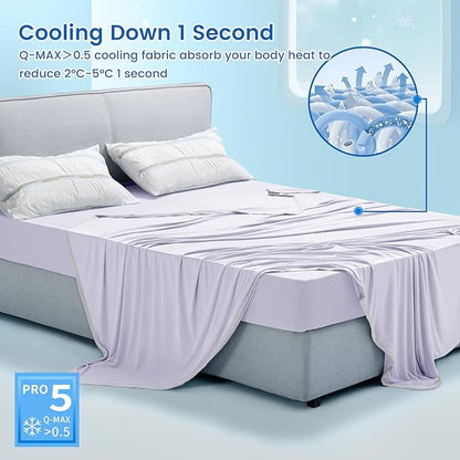 PHF Double Cooling Blanket for Hot Sleepers Queen Size, Arc-Chill Q-Max>0.5 with Double Cooling, Summer Blanket Absorbs Heat to Keep Cool All Night for Night Sweats (Purple, 90''x90'')