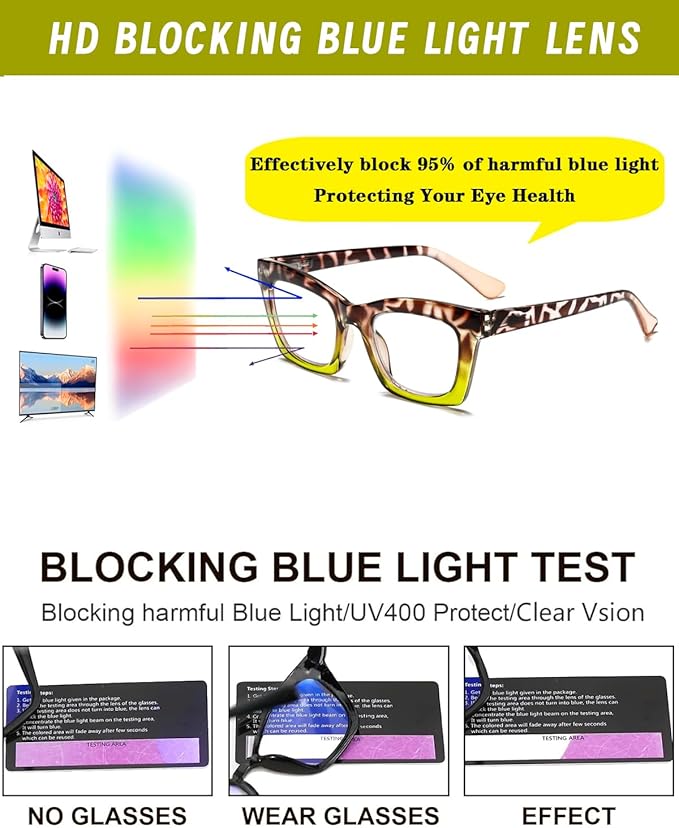 Hubeye Oprah Style Reading Glasses for Women Men Blue Light Blocking Computer Square Readers with Spring Hinge