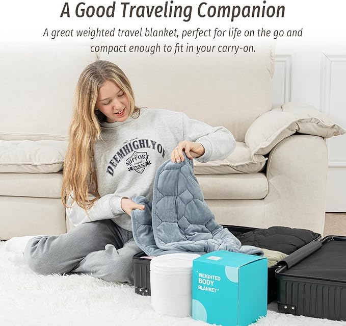 Wemore Weighted Lap Blanket 5lbs for Adults, Small Weighted Blanket for Travel, Calming, Relaxing, Napping and Sleeping, All-Season Weighted Lap Pad, Machine Washable, Light Grey 24x29 inches