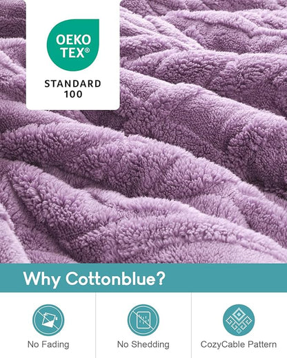 Cottonblue Jacquard Weighted Blanket 15lbs for Adults Twin Full Size, Soft Fuzzy Sherpa Fleece Weighted Throw Blankets 48x72 in for Relax and Sleep, Cozy Heavy Bed Blankets with Cemaric Beads, Purple