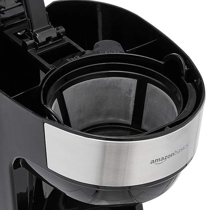 Amazon Basics Coffee Makers, 12-Cup Coffee Machines with Reusable Filter, Coffee Pots, Black & Stainless Steel