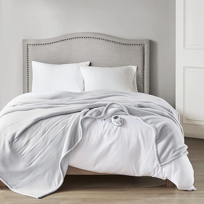 Serta Reversible Fleece to Sherpa Electric Blanket, Fast Heating, Auto Shut Off Timer, Multi Heat Setting, ETL Certified, Machine Washable, Smoke Grey Full 84"x 77"