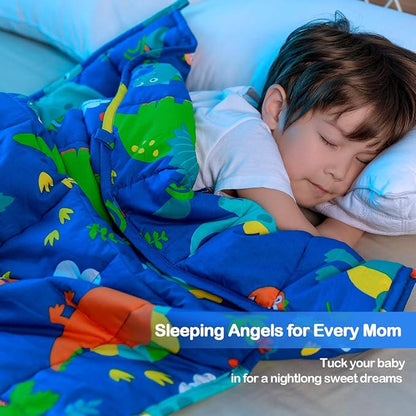 Sivio Weighted Blanket - All-Natural 100% Cotton Heavy Blanket 7 lbs 41 x 60 inches, Breathable Cooling Soft Cotton Throw Blanket for Calm Sleeping for Home and School Nap, Blue Dinosaur