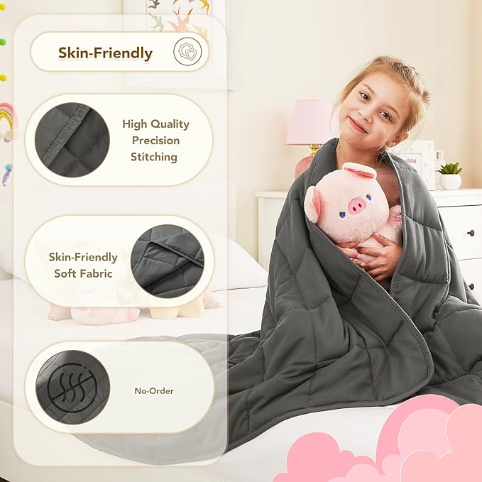 CuteKing Weighted Blanket (5lbs, 36"x 48", Grey) Heavy Blanket for 40-60lbs, Weighted Blanket for Cooling & Heating with Premium Glass Beads, Thick Blanket All-Season