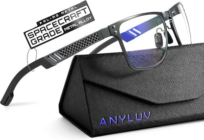 Blue Light Glasses Men Premium Mens Gaming Computer Glasses Clear Lens with Al-Mg Frame Anti Blue Ray Screen Blocker