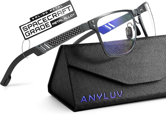 Blue Light Glasses Men Premium Mens Gaming Computer Glasses Clear Lens with Al-Mg Frame Anti Blue Ray Screen Blocker