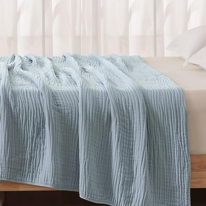PHF Cooling Muslin Blanket King Size 104"x80", 6-Layer Lightweight Gauze Blanket Made from 35% Rayon Derived from Bamboo & 65% Cotton, Breathable & Ultra Soft Cozy for Hot Sleepers, Dusty Blue