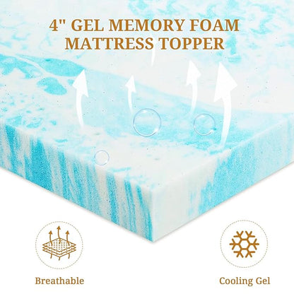 Mattress Topper Full, 4 Inch Gel Infused Memory Foam Mattress Topper for Pressure Relief, Cooling Mattress Pad, Breathable Bed Topper, CertiPUR-US Certified