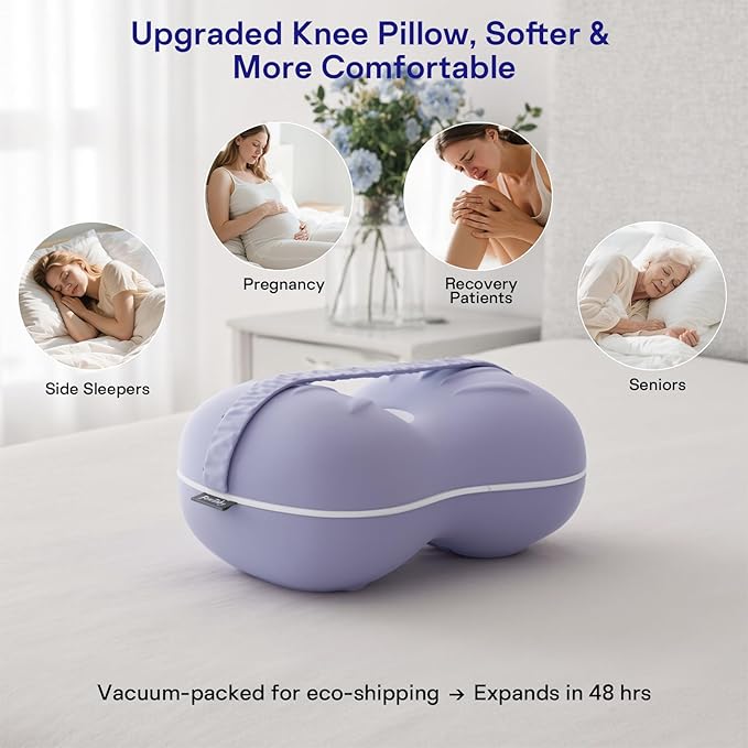 Knee Pillow for Side Sleepers - Smooth Spine Alignment Pillow, Memory Foam Knee Pillows for Back Hip Pain, Spine Aligning, Sciatica, Surgery Recovery, Pregnancy
