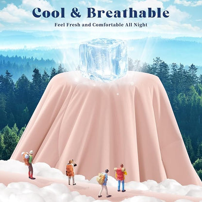 Cooling Comforter Queen Size, Double-Sided Cooling Blanket for Hot Sleepers & Night Sweats, Arc-Chill Q-Max > 0.4 Breathable Ice Blanket, Lightweight Cold Comforter (80''x90'', Pink)