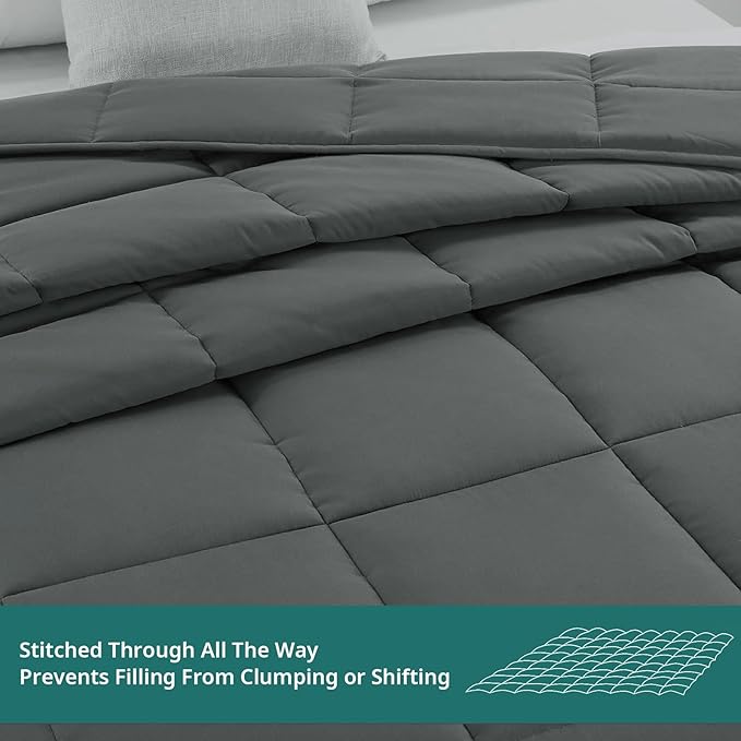 HOMBYS Oversized King Comforter 120x98, Lightweight Quilted Down Alternative Duvet Insert for All Season,Grey,8 Corner Tabs