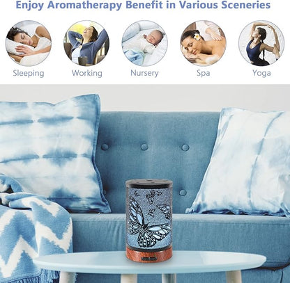 EQUSUPRO Essential Oil Diffuser 150ml Black Metal Aromatherapy Oil Diffuser Ultrasonic Cool Mist Diffuser with Auto Shut-Off Protection,7 Colors Changed LED for Home Office SPA Yoga (Butterfly)