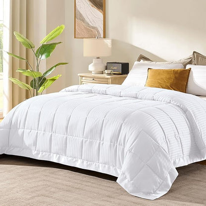 downluxe Queen Size Blanket with Satin Trim, Lightweight Down Alternative Blankets Queen Size for All Season, Machine Washable (White, 90x90 Inch)