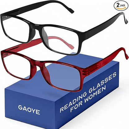 Gaoye 2-Pack of Reading Glasses +1.75 - Blue-Light Filter, UV Protection - Readers with Rectangle Frames