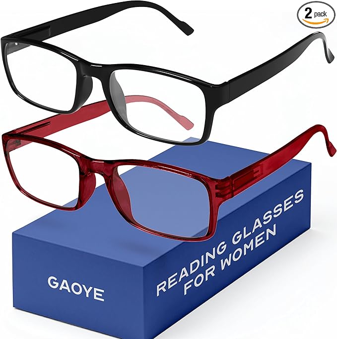 Gaoye 0.5 2-Pack of Reading Glasses - Blue-Light Filter, UV Protection - Readers with Rectangle Frames