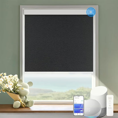 Motorized Blinds with Remote Cordless Automatic Motorized Shades Custom Blinds for Windows Smart Curtains Compatible with Alexa Google Home(Blackout Jacquard Black,W60 x H72in)