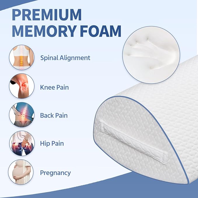 Pozico Leg Pillow for Side Sleeping - Ergonomic Memory Foam Knee Pillow - Leg Positioning Pillow for Knee, Back & Hip - Washable Cover and Handle