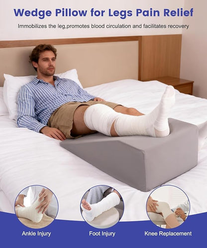 Leg Elevation Pillows for After Surgery, 7.8Inch Height Foam Wedge Knee Surgery Recovery Equipment, Knee Replacement Recovery Aids for Hip Ankle Pain Relief, Single Leg Suppoort Wedge
