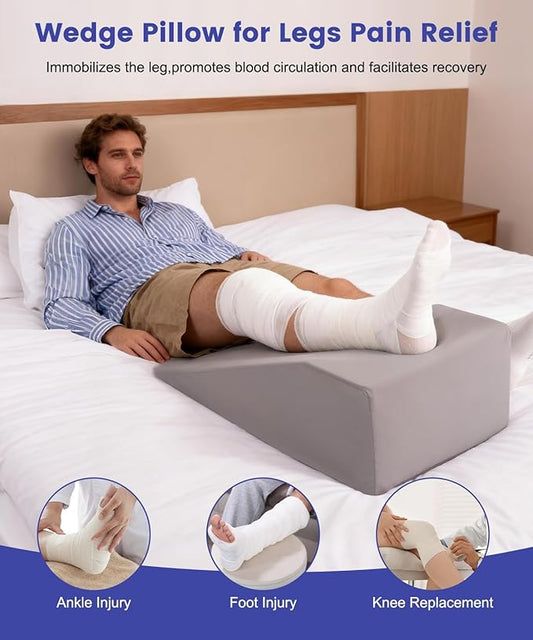 Leg Elevation Pillows for After Surgery, 7.8Inch Height Foam Wedge Knee Surgery Recovery Equipment, Knee Replacement Recovery Aids for Hip Ankle Pain Relief, Single Leg Suppoort Wedge