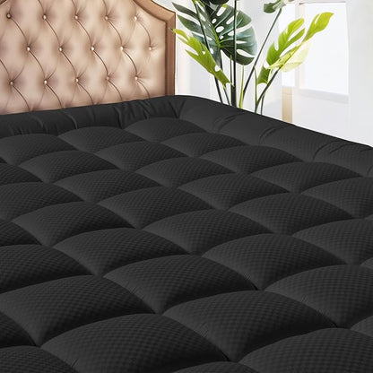 MATBEBY King Size Mattress Pad - Cooling Breathable Mattress Topper, Quilted Fitted Mattress Protector, Pillow Top Mattress Cover with 8-21" Deep Pocket, Soft, Machine Washable, Black, 78x80 Inches