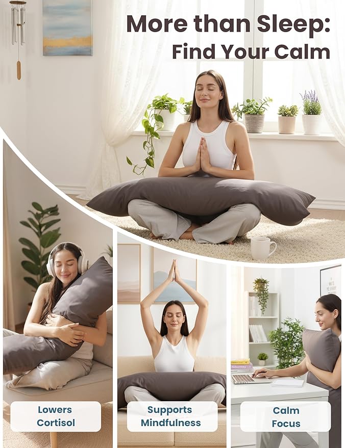 ZonLi Cooling Weighted Body Pillow with Bamboo Cover (48" x 14") 8.5lbs, Quilted Glass Beads Body Pillows for Adults, Weighted Pillow for Deep Sleepers, Full Body Pillow for Side Sleepers