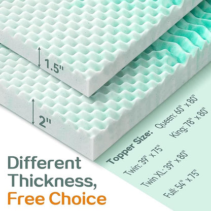 SINWEEK 2 Inch Memory Foam Mattress Topper Twin XL, Twin Extra Long Mattress Pads for College Dorm Single Bed, Pressure Relieve CertiPUR-US Certified, 39x80 Inches, Green