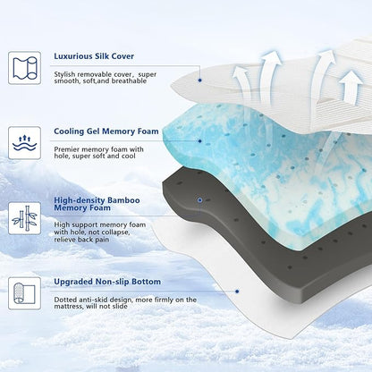 3 Inch Queen Firm Mattress Topper for Pain Relief, Premier Cooling Gel+Bamboo High-Density Support Memory Foam Mattress Topper, Firm with Ice Silk Cover, CertiPUR-US