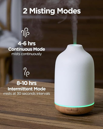 InnoGear 150ml Ceramic Essential Oil Diffuser, Handcrafted Stone Aromatherapy Scent Diffuser Ultrasonic Aroma Diffusers Humidifier Vaporizer with 2 Mist Modes Waterless Auto Off for Home Room Office